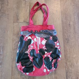 Vintage Disney Parks Red Silver Purse Bag  Retro Punk Mickey shilouette Chains